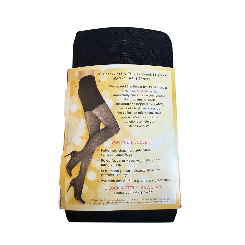 Spanx Star Power Black Center Stage Patterned Shaping‎ Tights Size D New in Box